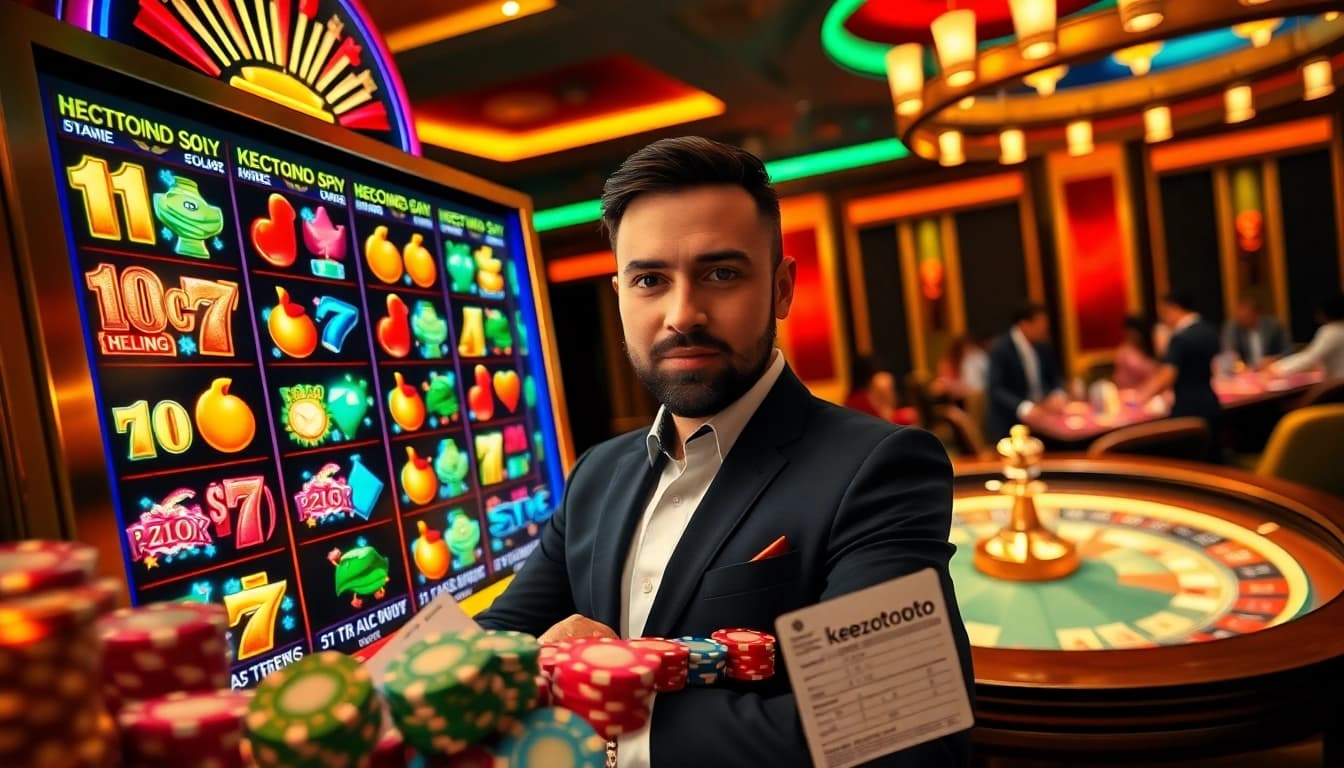 A player winning at kenzototo with vibrant slot machines and casino visuals.
