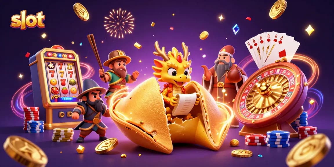 Engage with slot games featuring golden fortune cookies, lucky 7s, and cascading coins for an exciting win.