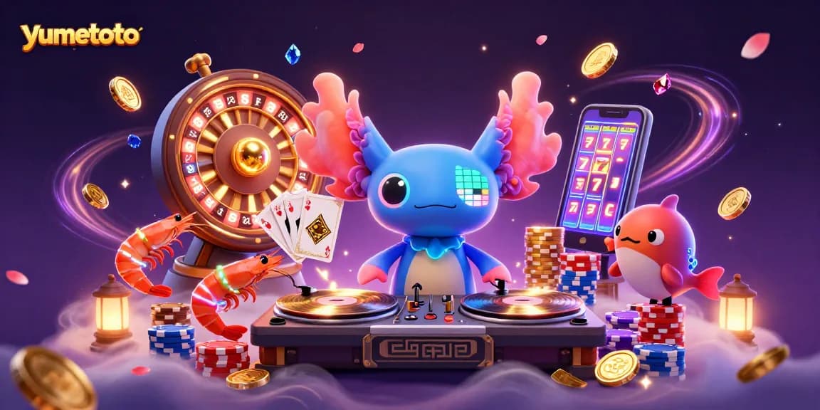Experience yumetoto's dynamic gameplay with vibrant casino elements and animated characters in this energetic illustration.