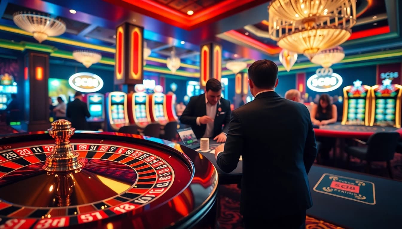 Engaging with SC88 at a vibrant casino table filled with cards, chips, and excitement.
