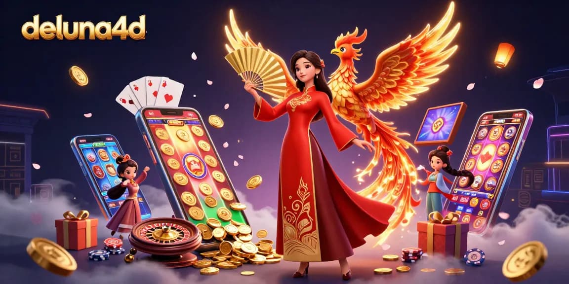 Experience winning with deluna4d in a vibrant digital casino scene featuring slot games and exciting elements.