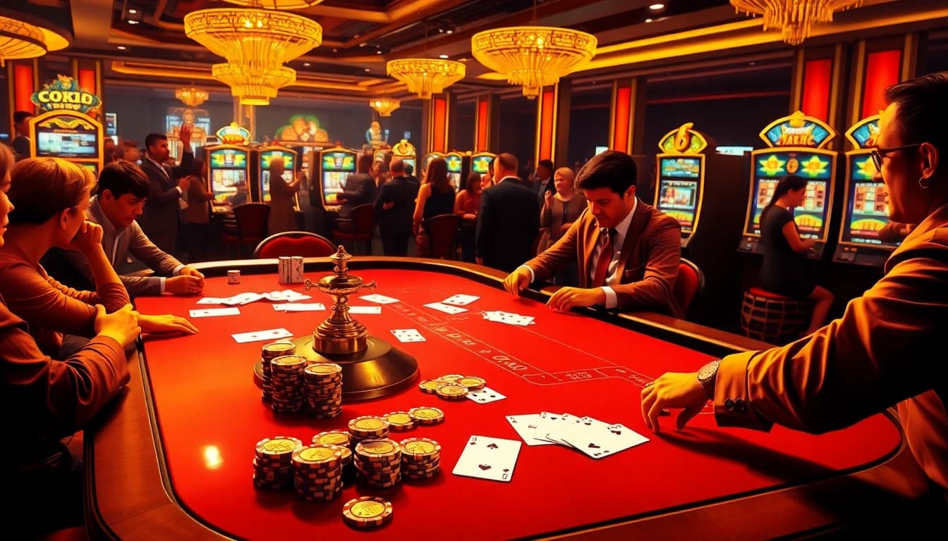 Experience thrilling gameplay with GO8 at an opulent casino table showcasing poker and roulette.