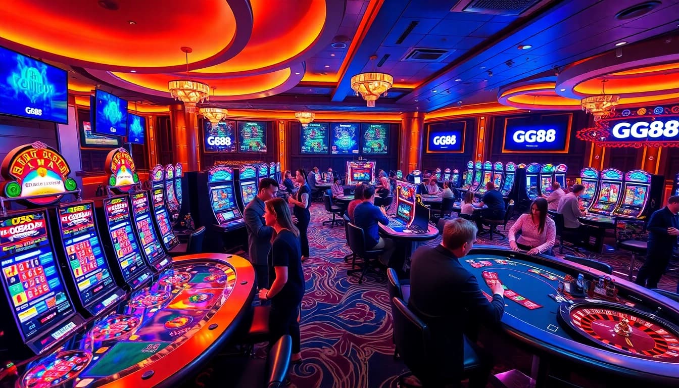 Players enjoying vibrant casino games at GG88, showcasing slots and roulette in an exciting atmosphere.