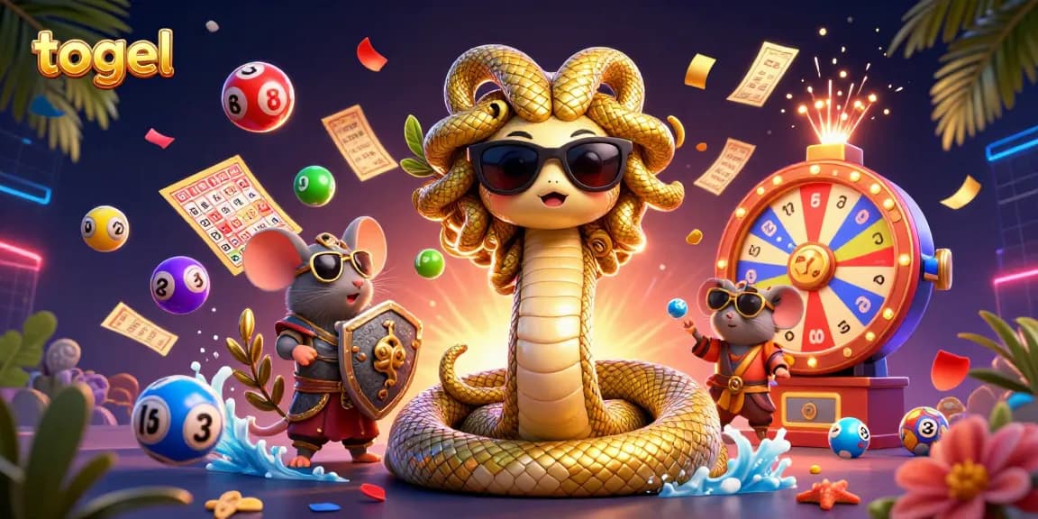Engaging togel themed lottery scene with vibrant balls, prize wheel, and lively characters.