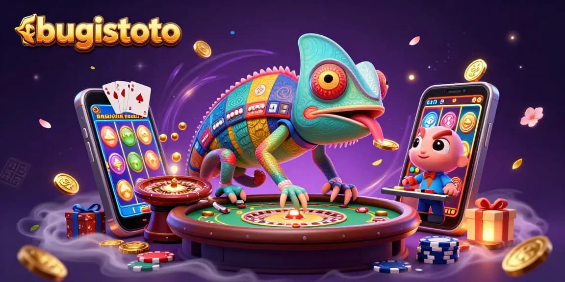 Taruhan emas di bugistoto dengan chameleon kasino yang menyaksikan meja roulette.