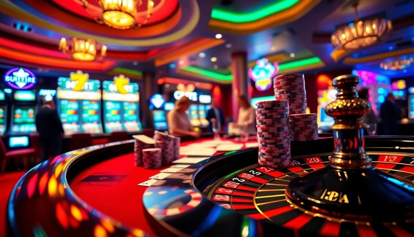 Engaged players at C168's luxurious casino table, featuring vibrant colors and poker chips.