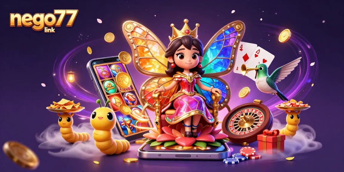 Experience thrilling wins with nego77 link, featuring vibrant casino elements and colorful slots action.