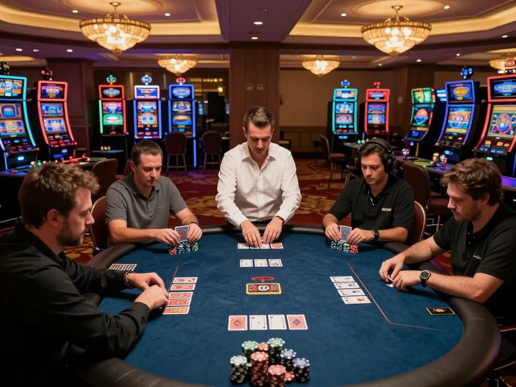 Players engage in an exciting poker game at 789club casino, showcasing strategic gameplay and vibrant atmosphere