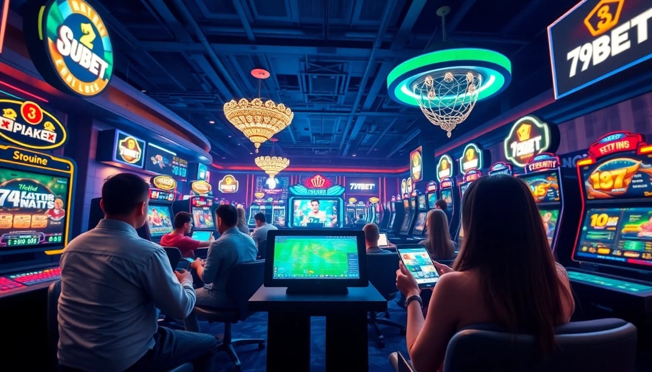 Experience dynamic online gaming at https://789beta2.com/ with players enjoying poker and sports betting in a vibrant casino atmosphere.
