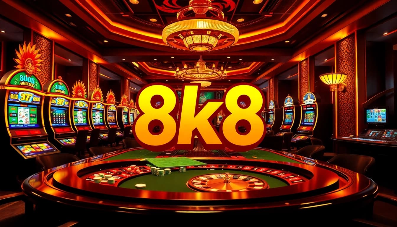 Players enjoying thrilling games at 8k8 casino, showcasing vibrant slots and exciting betting tables.