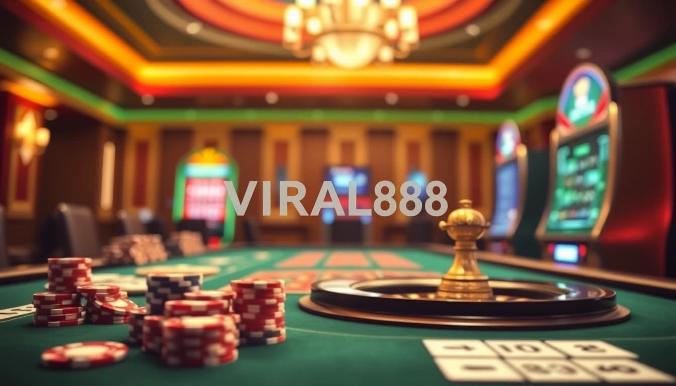 Engage in thrilling gameplay with VIRAL88, showcasing vibrant online gambling elements and casino excitement.