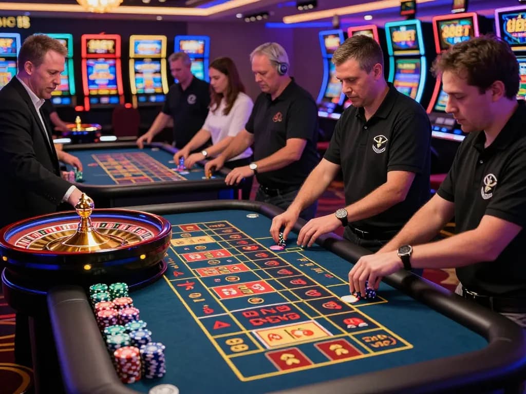 Players enjoying roulette action at https://88bet.zone/, vibrant casino ambiance with chips and roulette wheel.