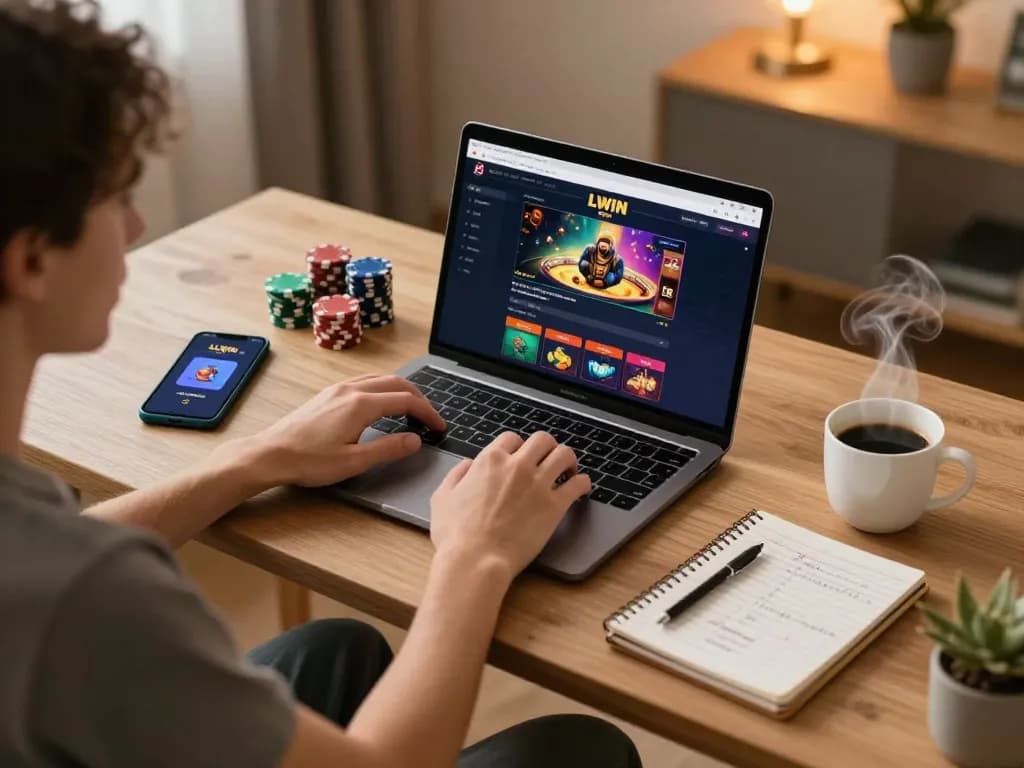 Engaging online casino gameplay on LLWIN with a player analyzing strategies and enjoying the experience