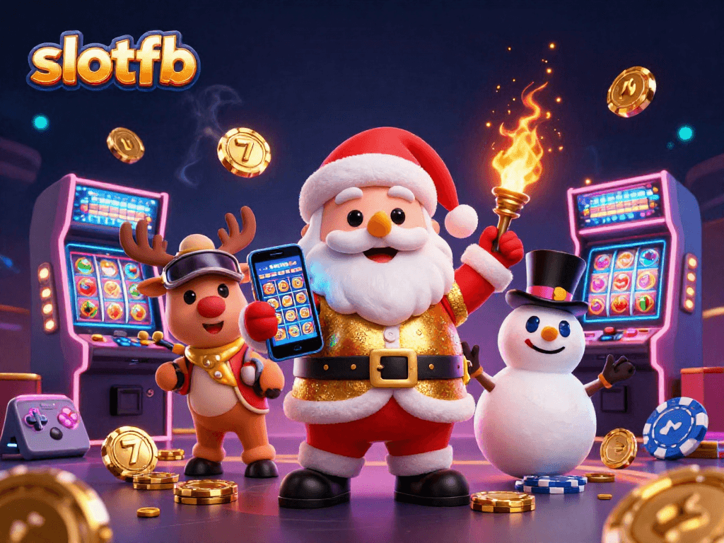 Experience excitement at slotfb with Santa and friends in a dazzling casino setting.