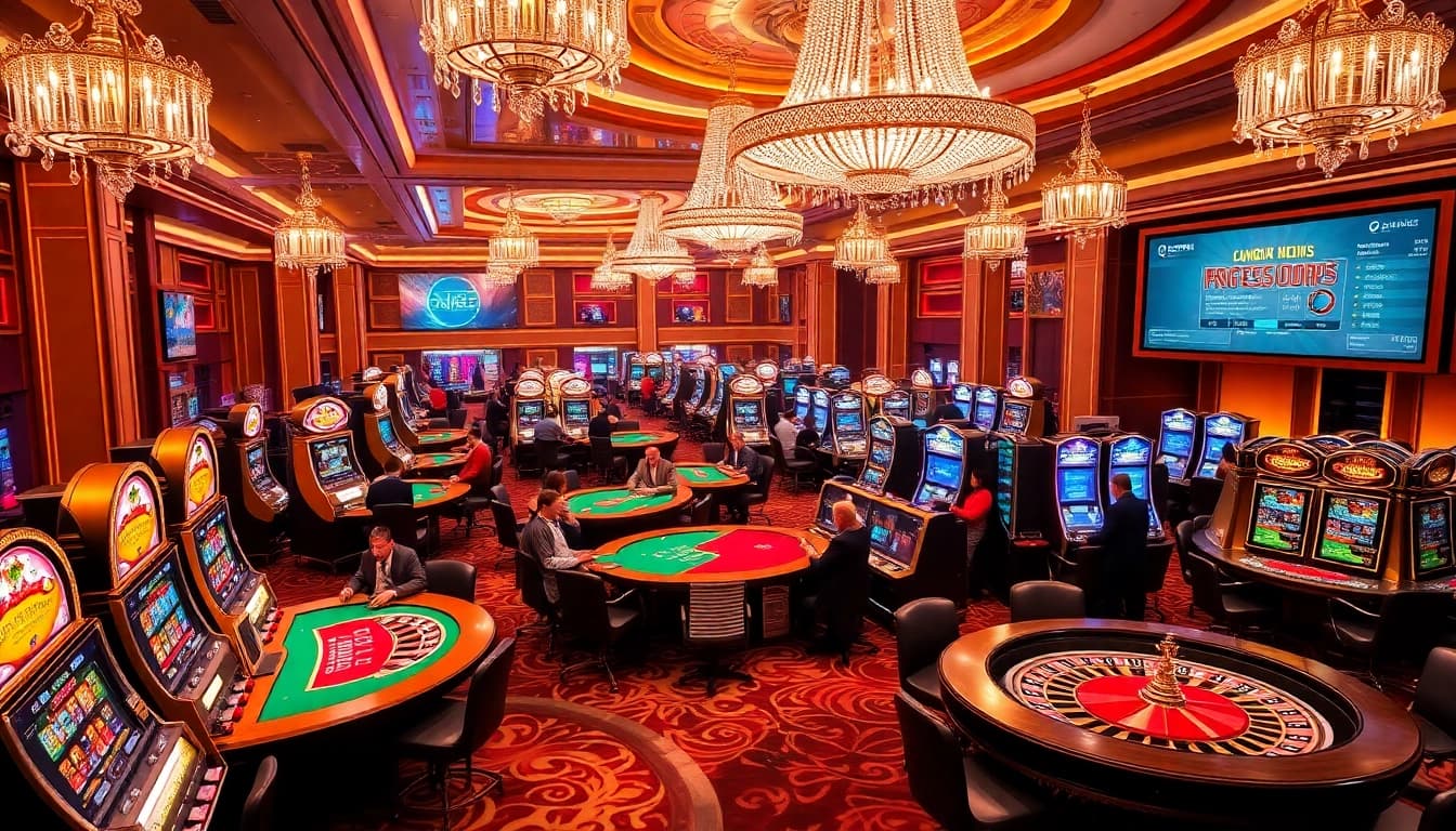 Experience the thrill of gambling at QQ88 with vibrant casino tables and enthusiastic players.