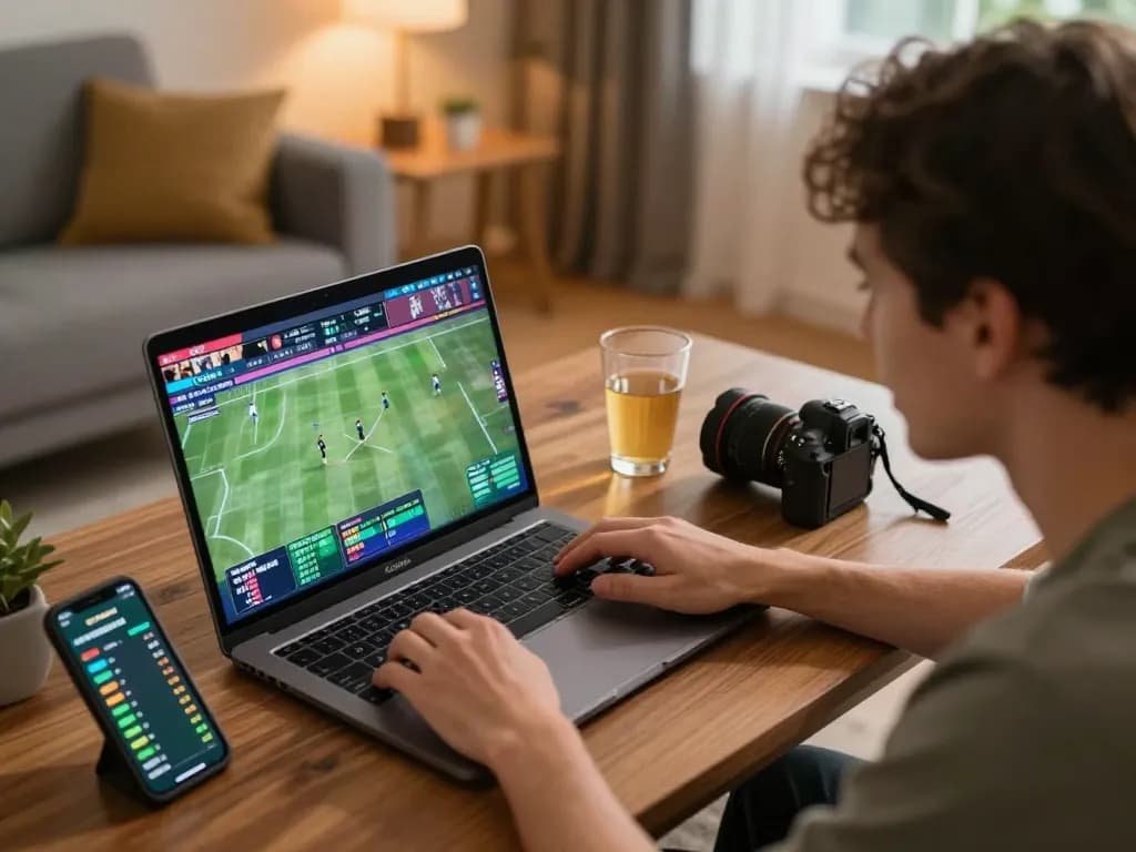 Engaging in online sports betting with 79king, reviewing live odds and events on laptop