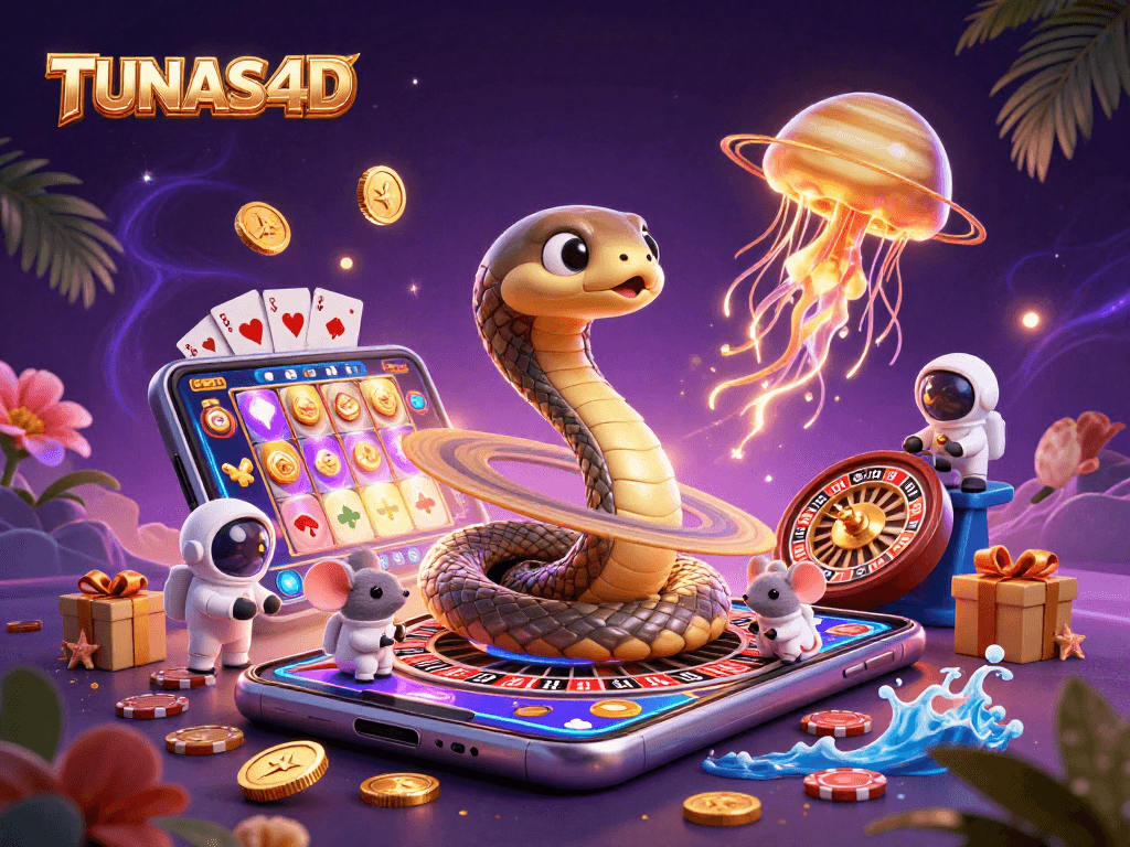 TUNAS4D enhances excitement as astronaut mice bet on a roulette wheel ringed by Saturn, amidst dynamic game elements.