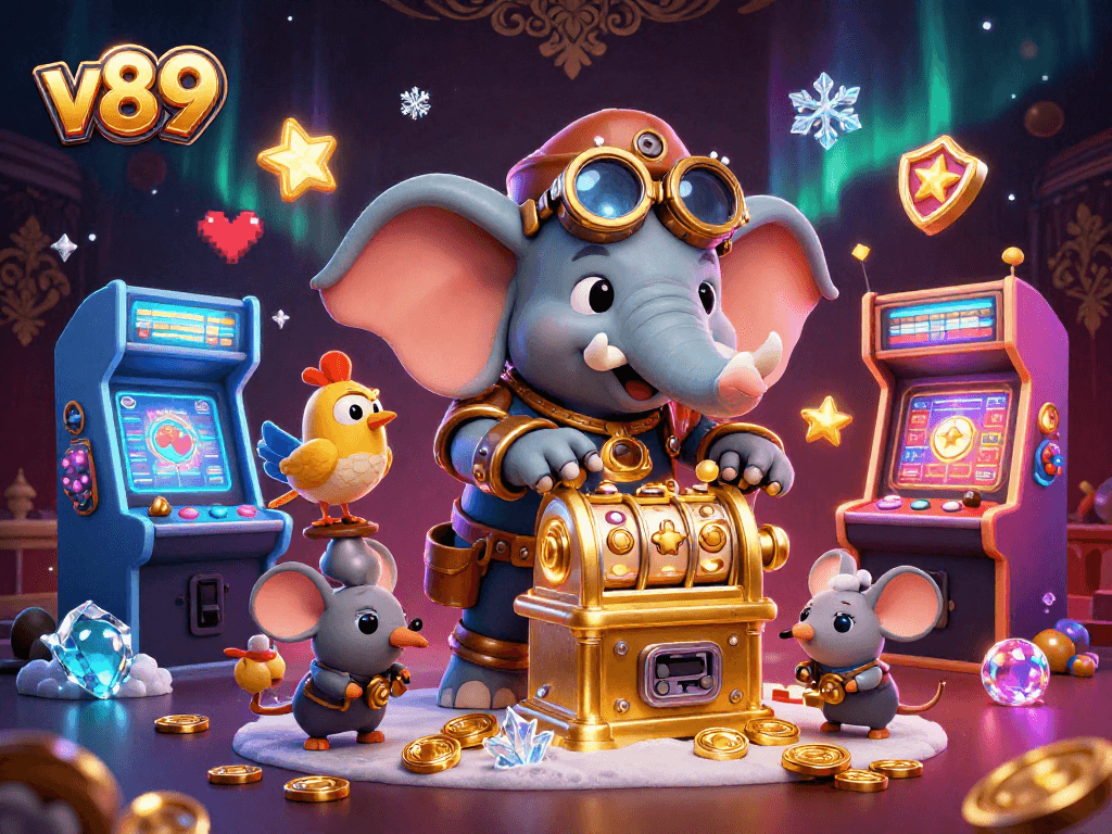 Mesin slot emas v89 beroperasi dengan karakter gajah rekayasa steampunk menghadirkan keseruan permainan.