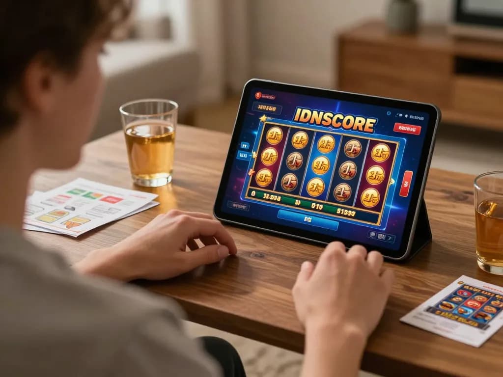 IDNSCORE demo slot play on tablet, highlighting engaging online gaming experience.