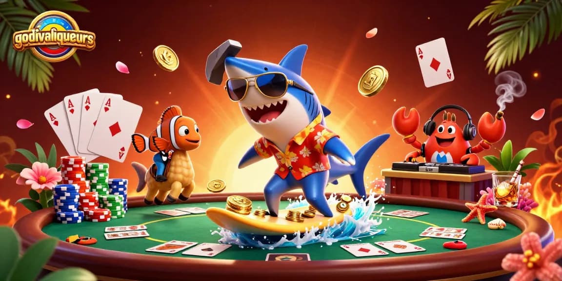 Experience thrilling wins with godivaliqueurs in this vibrant, packed 3D casino scene.