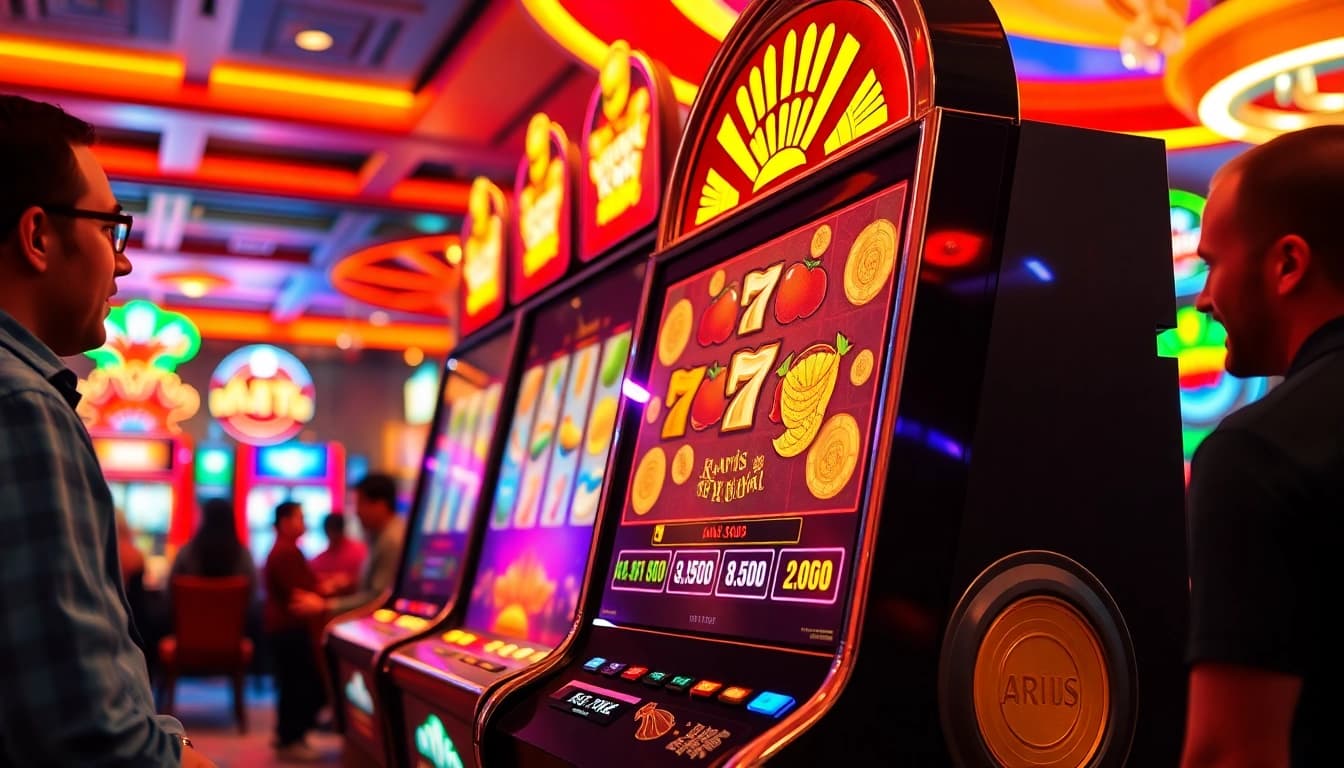 Putar Arus Hoki dengan penuh semangat di mesin slot kasino yang ceria.