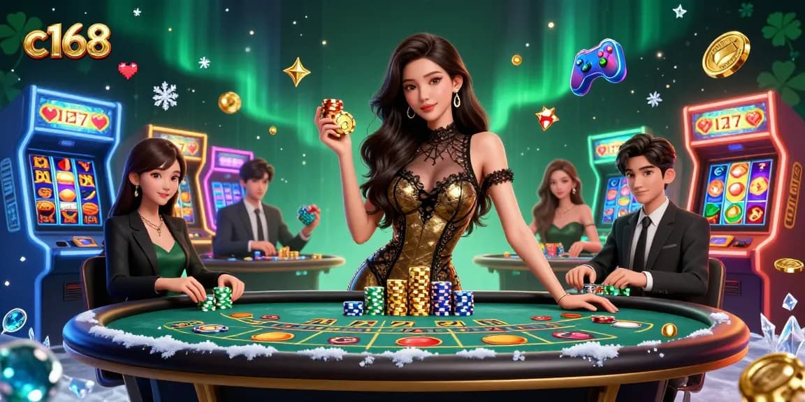 Experience the excitement of c168 with a glamorous VIP baccarat scene featuring rich casino elements and high-value chips.