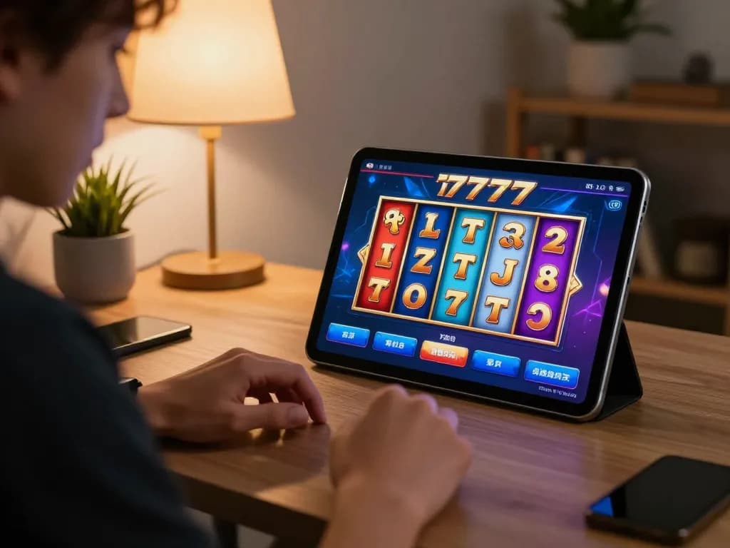 Engaging gameplay on slot777 app showing vibrant reels and winning symbols in a cozy home setting