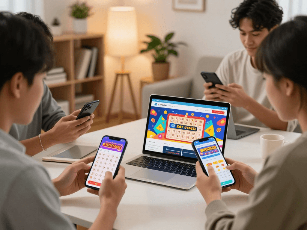 Pengalaman bermain ratutogel online dengan perangkat mobile di ruang tamu yang nyaman.