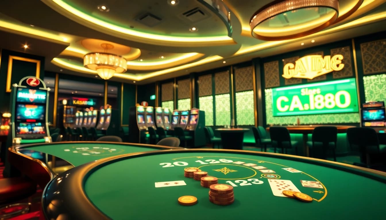 Experience the thrill of gambling at KAISAR888 with elegant casino tables and vibrant atmosphere.