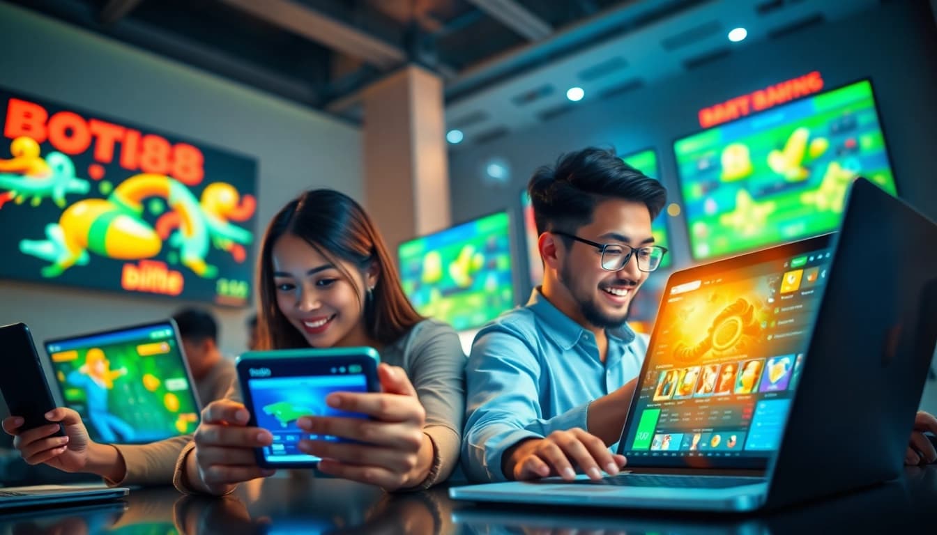 Engaging players enjoying the BOT88 online betting platform with dynamic interfaces.