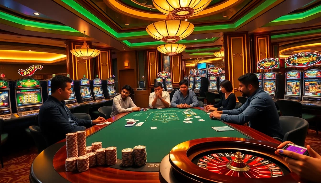 Exciting poker game scene at 789BET casino with vibrant atmosphere and professional setup.