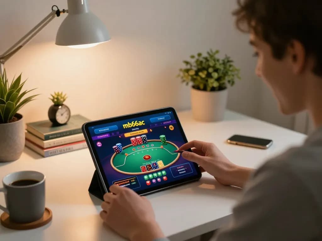 Engage in thrilling online poker at mb66ac with a captivated player strategizing bets