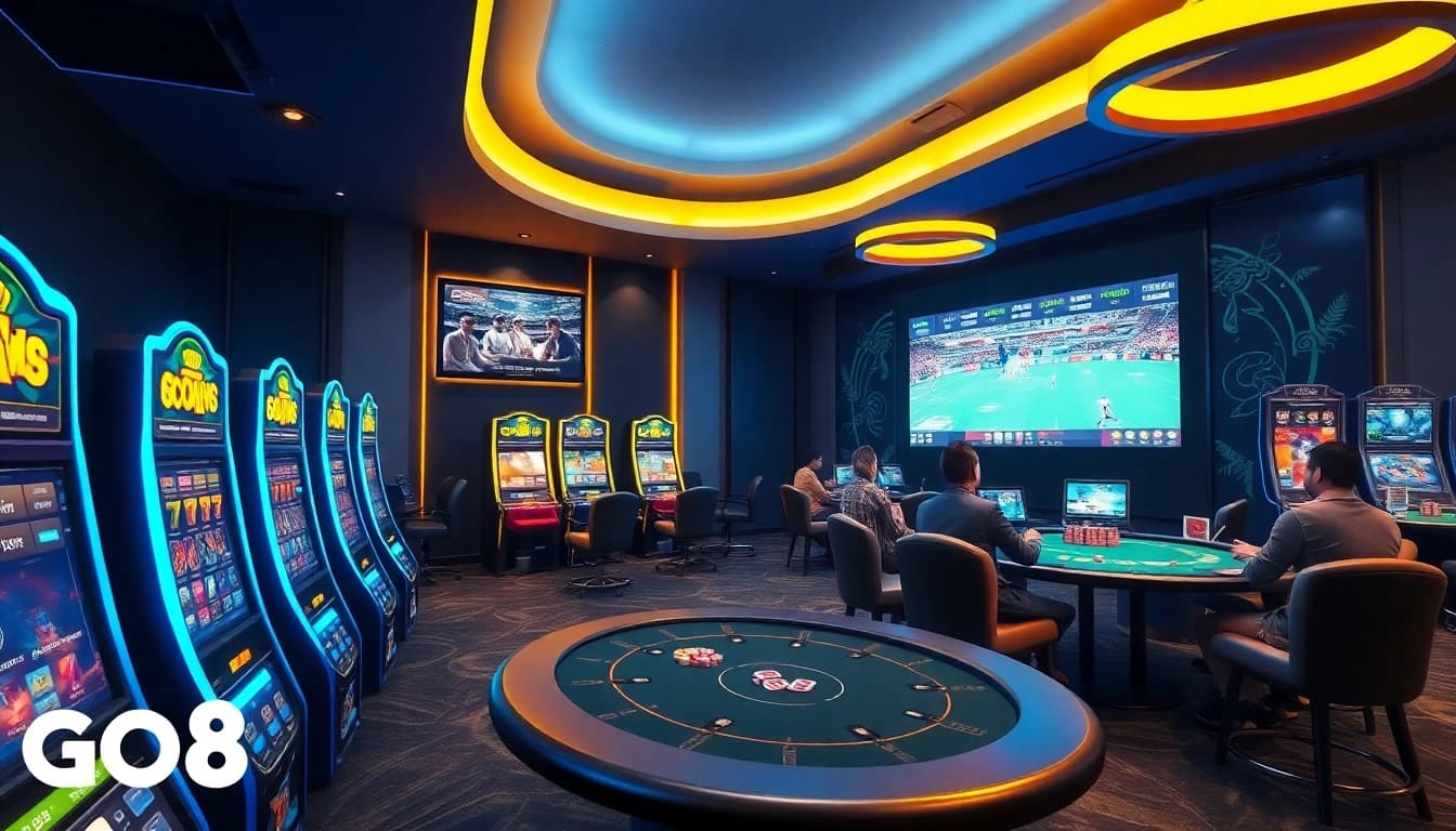 GO8 online gaming scene showcasing sports betting and casino excitement.