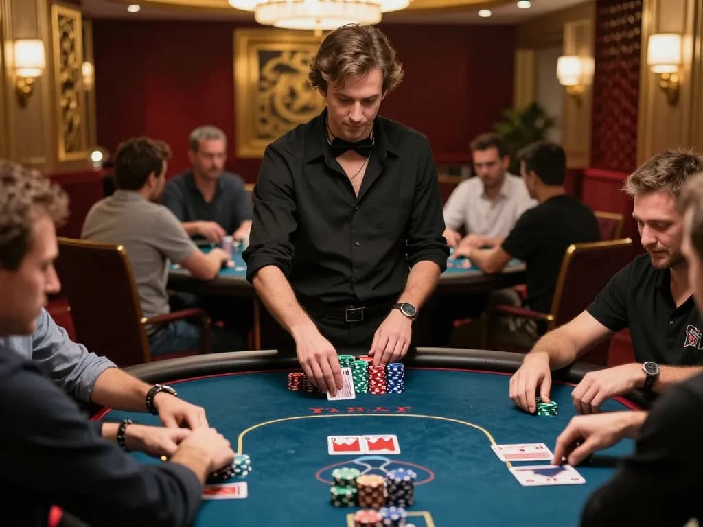 Players engaging in high-stakes poker gameplay at sc88e casino with vibrant chips and cards visible.