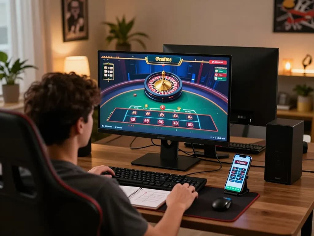 Player enjoying TG88 online live dealer game with strategic notes and betting app on desk