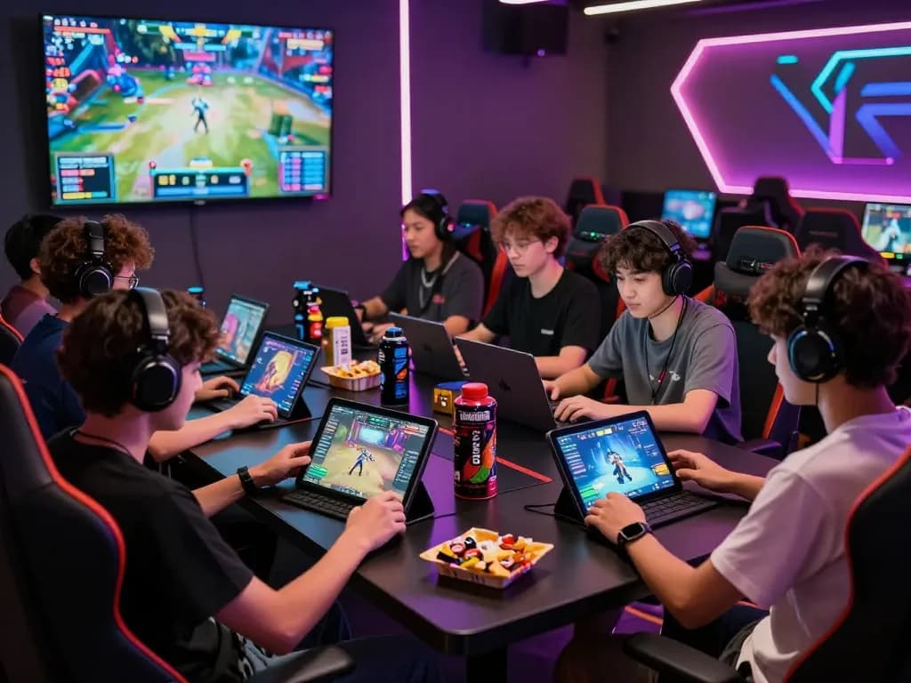 Exciting online gaming experience at https://luck8g.net with friends in a colorful gaming lounge.