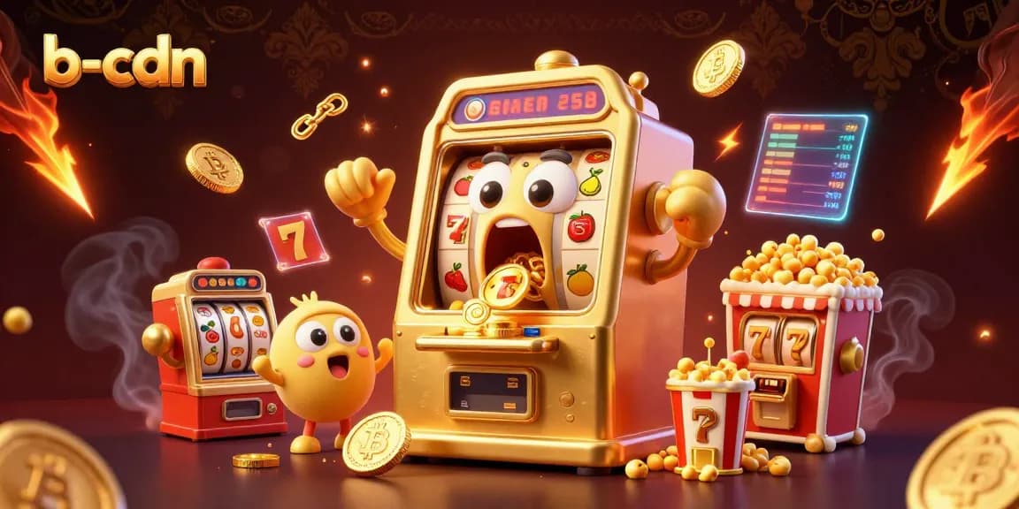 Bermain slot dengan b-cdn: mesin slot emas mengejutkan dengan koin berkilau keluar saat jackpot, dikelilingi elemen kasino dinamis.