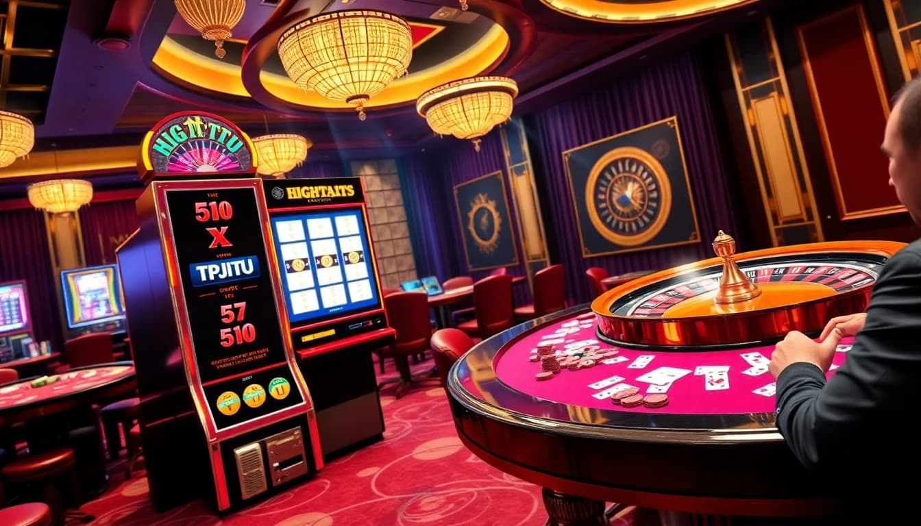 KTPJITU slot machine and vibrant casino tables showcasing high-stakes gambling excitement.