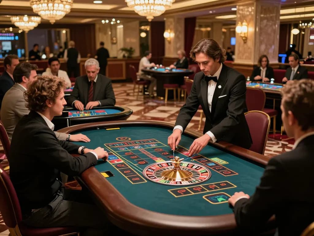 Engaging scene of players at a roulette table watching the wheel spin while assessing tỷ lệ kèo nhà cái.