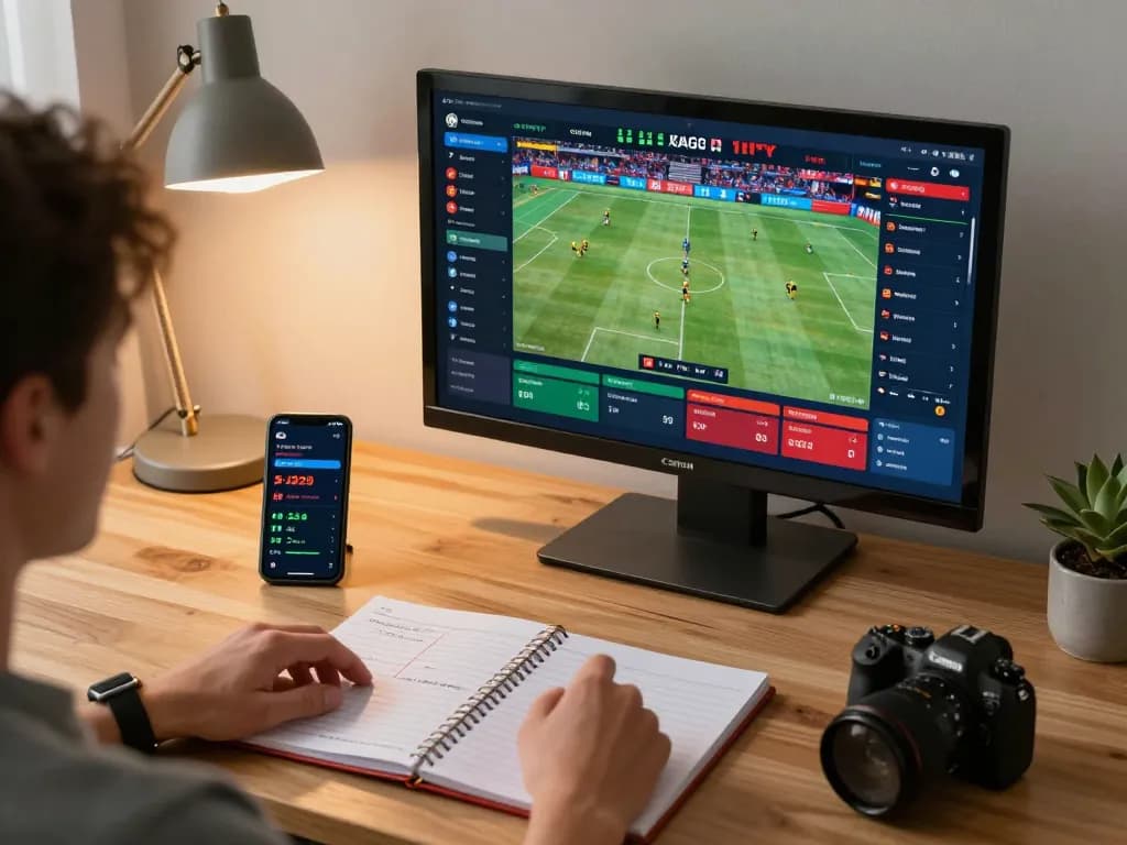 Engage with LGOGOAL sports betting in a modern workspace with live odds and strategic notes.