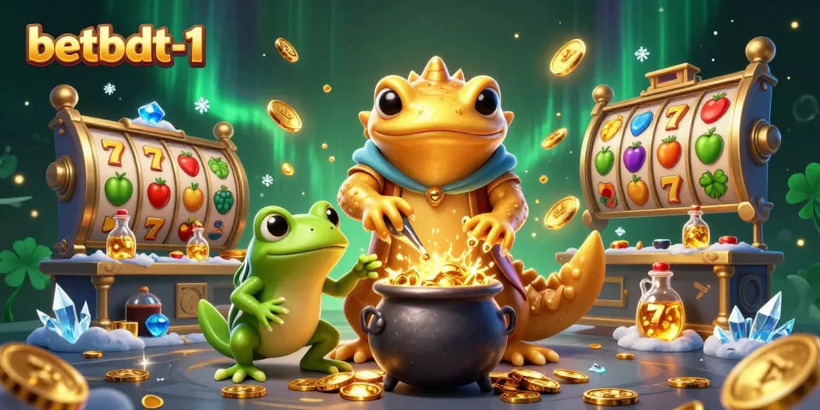 Engage in exhilarating gameplay at betbdt-1 with the vibrant 3D casino scene showcasing slot reels and golden alchemy.