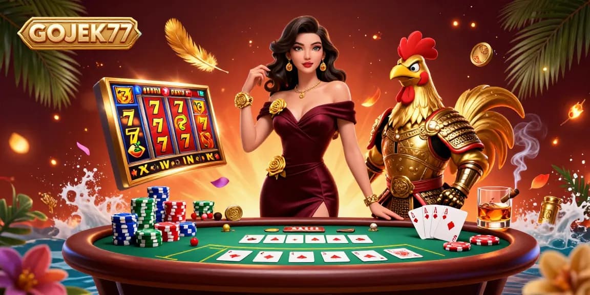 Jelajahi permainan slot menarik dari GOJEK77 yang menampilkan elemen emas dan visual yang cerah.