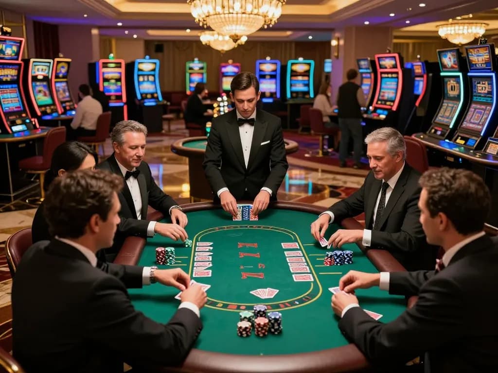 Players engaging in a thrilling blackjack game at LGOGOAL casino, celebrating strategic wins with vibrant chips.
