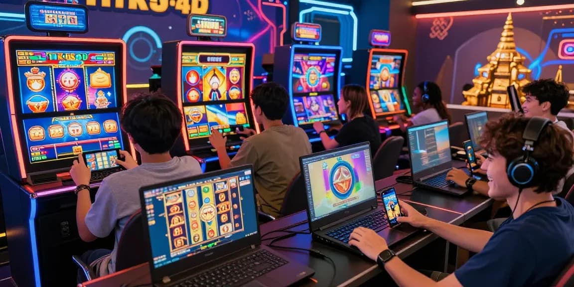 Pengalaman bermain link slot di TIKUS4D dengan pemain yang antusias menggunakan berbagai perangkat dalam suasana permainan yang cerah.