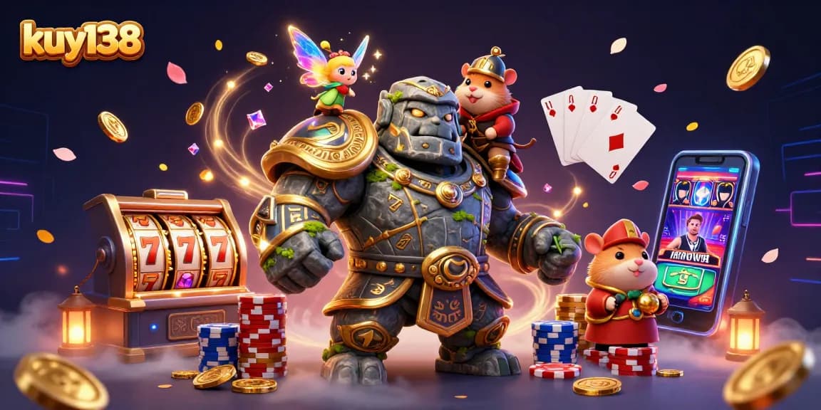 Menangkan permainan di kuy138 dengan golem penjaga, peri bersinar, dan hamster ksatria dalam kasino digital.