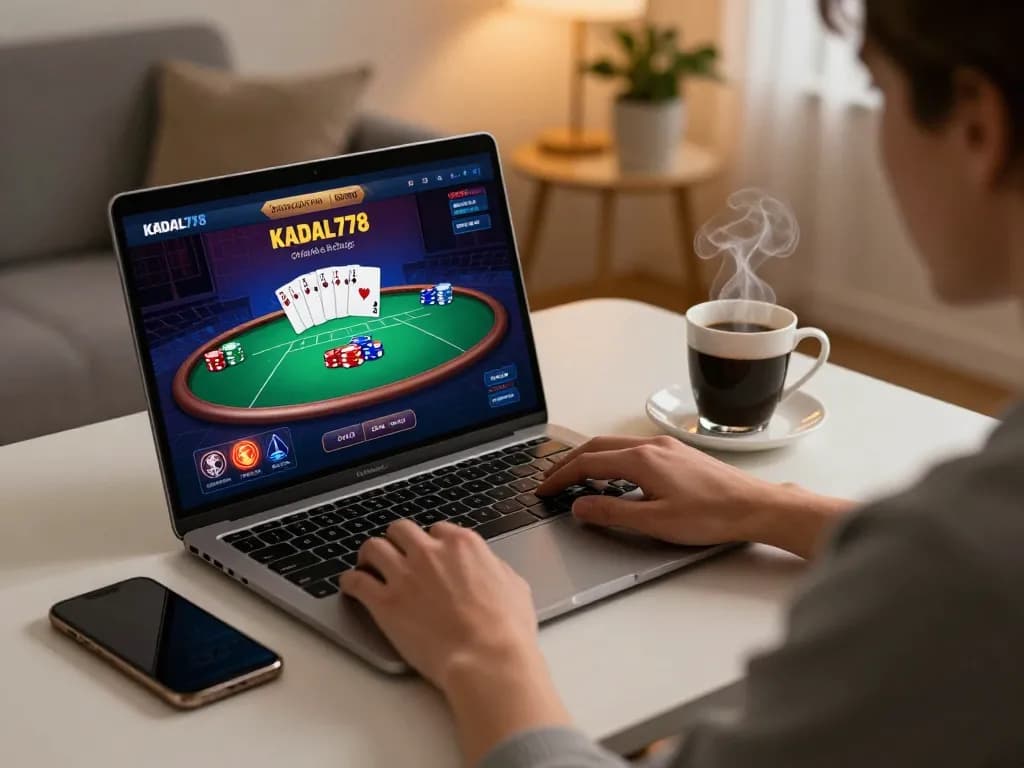 KADAL778 player engaging in online poker gameplay at cozy home workspace
