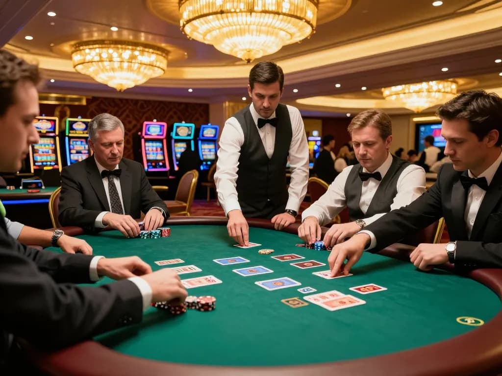 Experience the thrill of lc88 blackjack at a premium casino table with players in action.