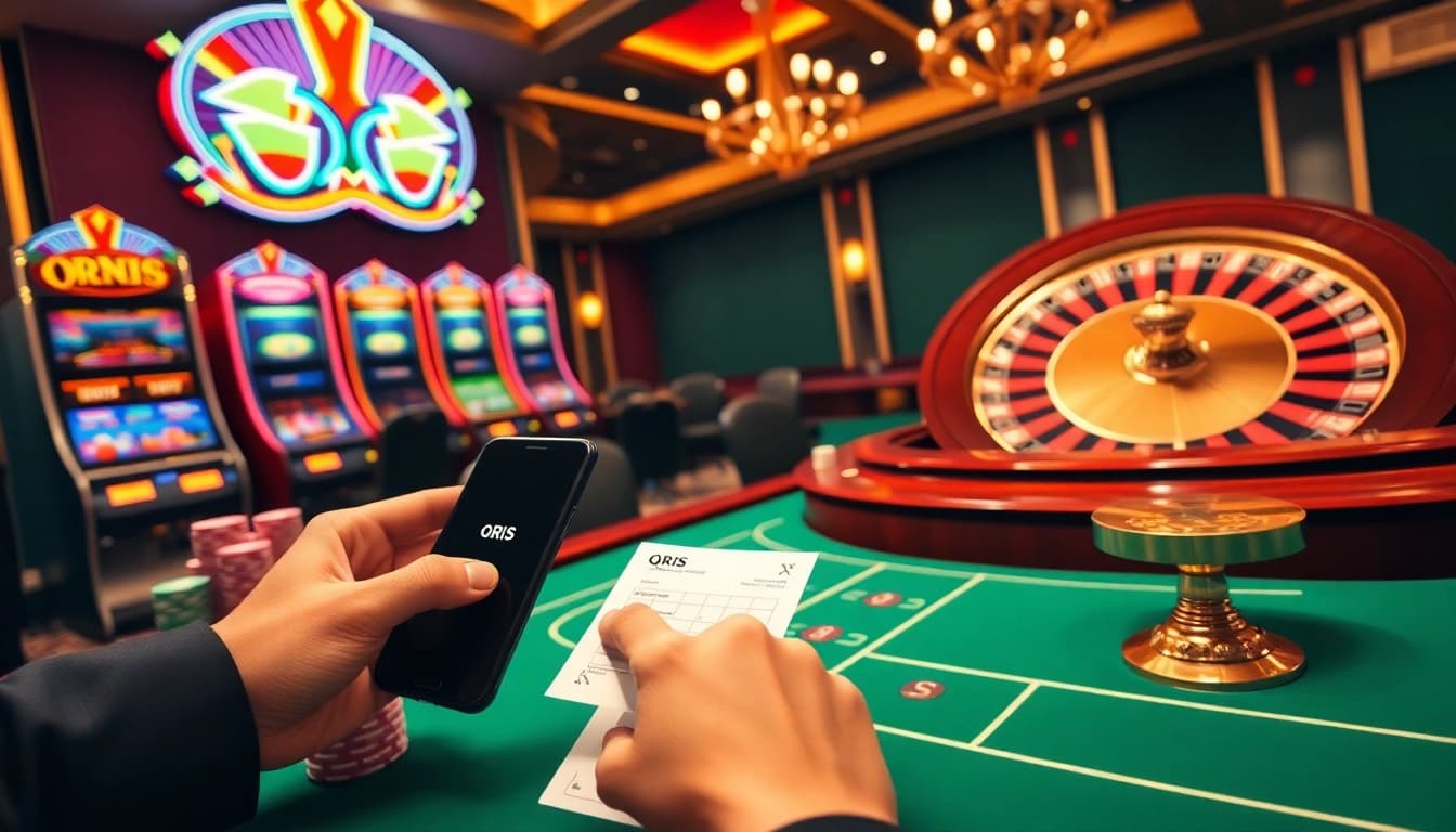 Situs depo 10k gaming experience with vibrant slot machines and a roulette wheel.
