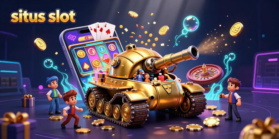 Experience the excitement of situs slot with a vibrant, colorful 3D casino scene.