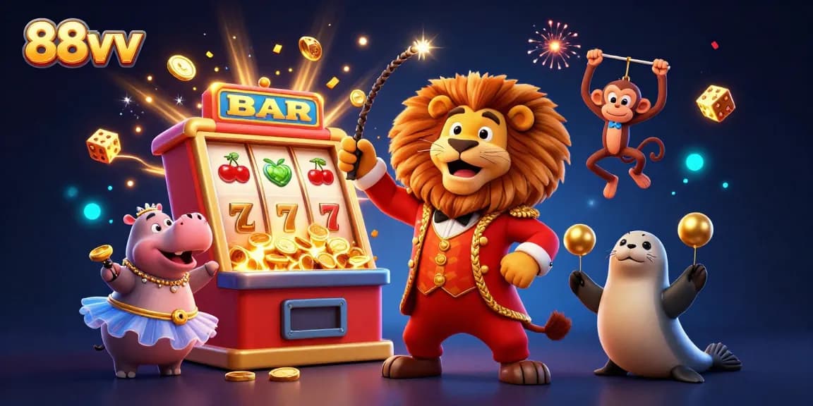 Engage with 88vv casino fun featuring vibrant characters and jackpot excitement in a colorful gaming scene.